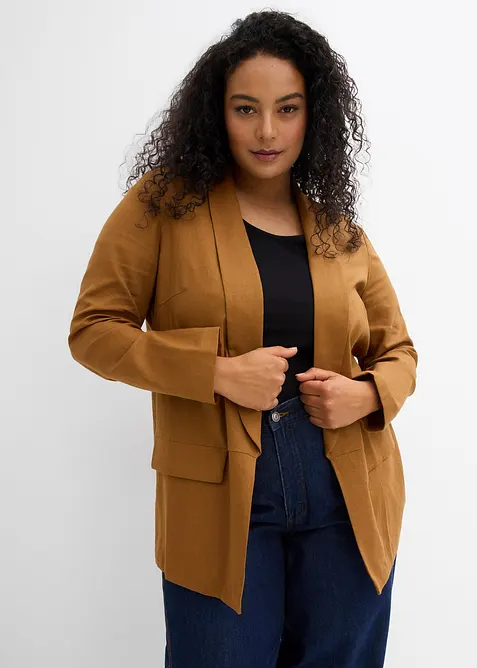 Weit geschnittener Blazer aus Leinen-Viskose-Mix in braun von vorne (im Anschnitt) - bonprix