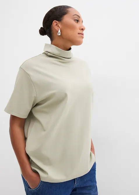 Rollkragenshirt aus reiner Bio-Baumwolle in grün von vorne (im Anschnitt) - bonprix