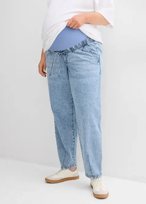 Knöchellange Umstandsjeans aus leichtem Denim, Boyfriend Fit in blau von vorne - bonprix