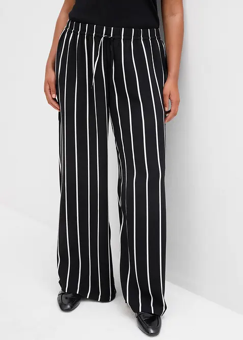 Marlenehose aus leichtem Crêpe in schwarz von vorne - bonprix