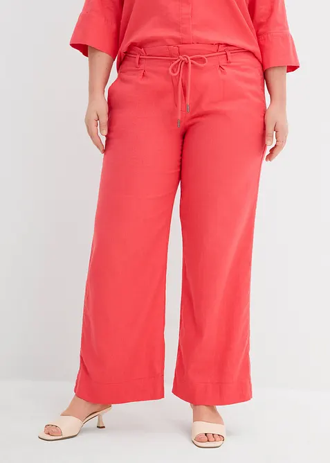 Paperbag-Hose aus luftigem Leinen-Viskose-Mix in pink von vorne - bonprix