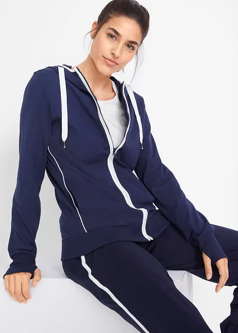 Stretch-Sweatjacke mit Baumwolle in blau von vorne (im Anschnitt) - bonprix