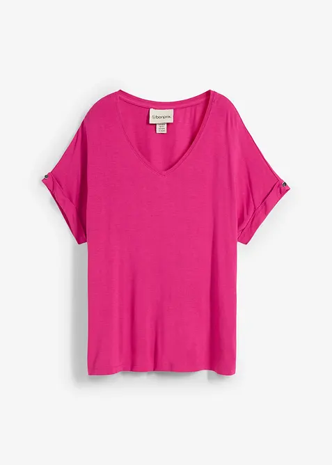 Shirt aus fließendem Viskose-Mix in pink von vorne - bonprix
