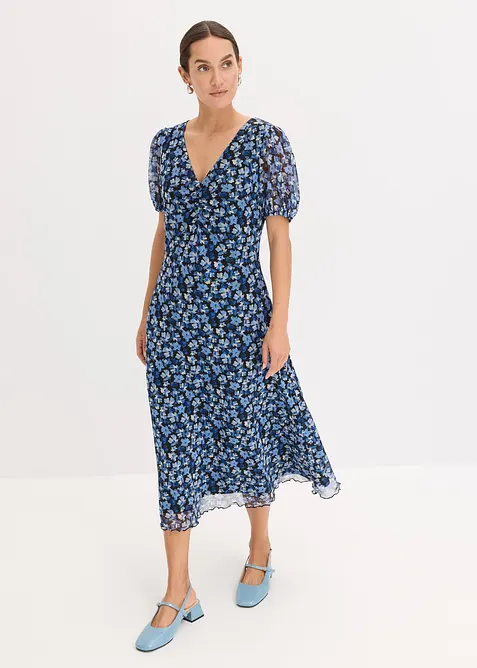 Midikleid aus Mesh in blau von vorne (Totalaufnahme) - bonprix