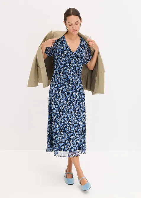 Midikleid aus Mesh in blau im Look von vorne (Totalaufnahme) - bonprix