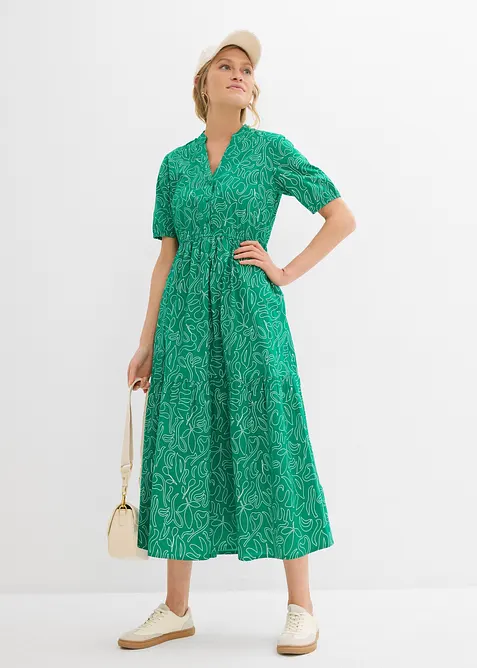 Weites Midikleid aus reiner Baumwolle in grün im Look von vorne (Totalaufnahme) - bonprix
