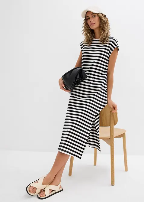 Jerseykleid aus reiner Baumwolle in schwarz im Look von vorne (Totalaufnahme) - bonprix