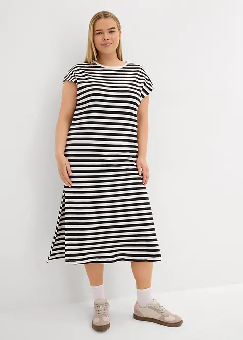 Jerseykleid aus reiner Baumwolle in schwarz von vorne (Totalaufnahme) - bonprix