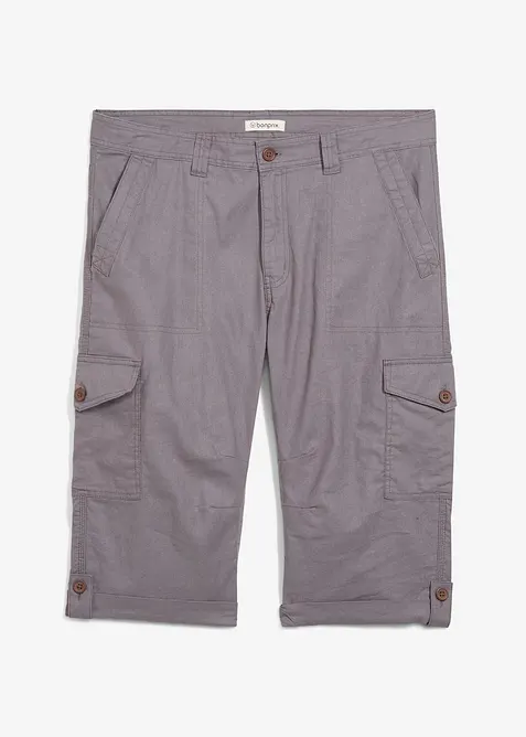 Cargo-Bermuda aus Leinen-Mix in Regular Fit in grau von vorne - bonprix