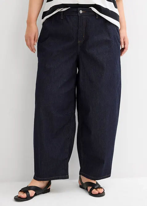 Ballon-Jeans Mid Waist, cropped in blau von vorne - bonprix