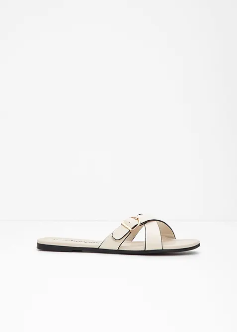 Pantoletten mit dekorativer Schnalle in beige - bonprix