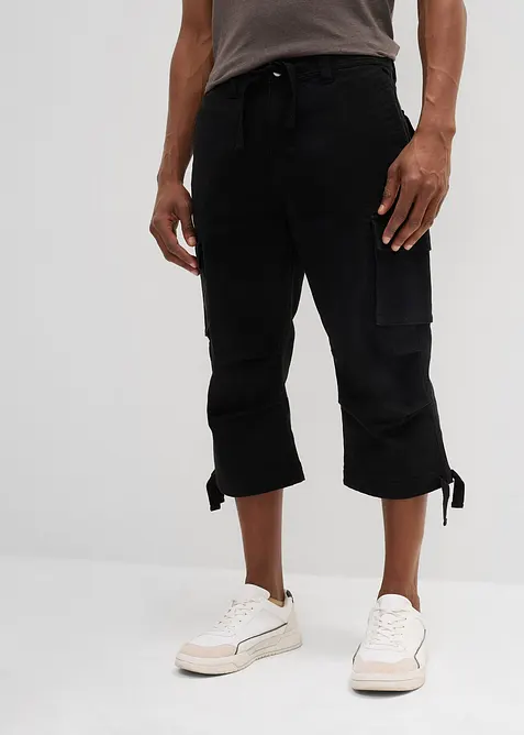Loose Fit Stretch-3/4-Cargohose, Loose Fit in schwarz von vorne - bonprix