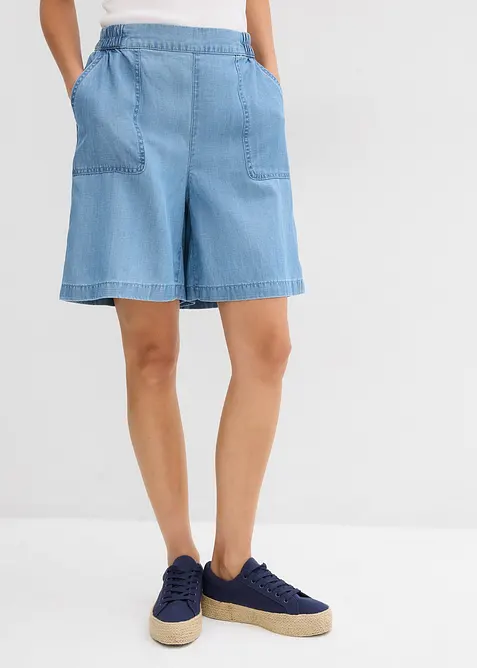Jeans-Shorts mit kühlendem Leinenanteil in blau von vorne - bonprix