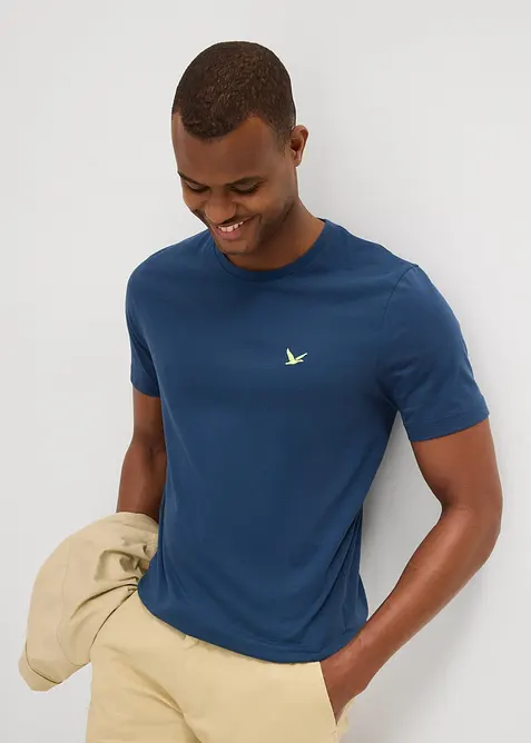 T-Shirt aus reiner Bio-Baumwolle (2er Pack) in blau von vorne (im Anschnitt) - bonprix
