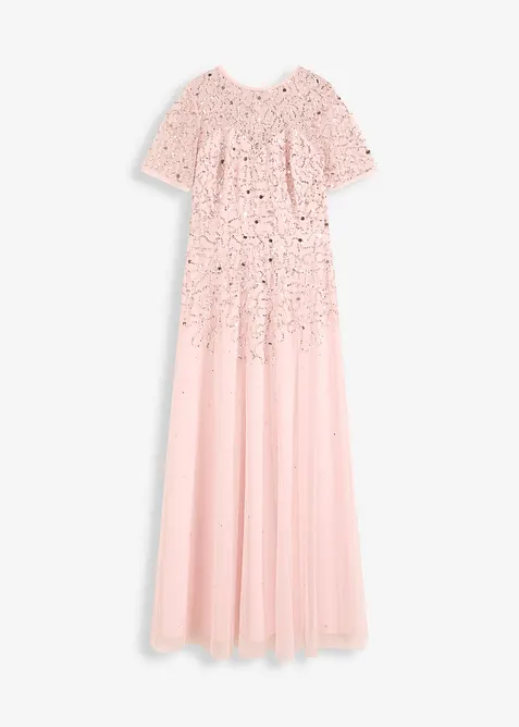 Maxikleid aus zartem Tüll mit Paillettenstickerei in rosa von vorne - bonprix