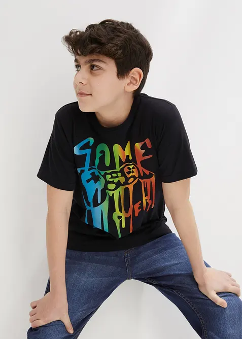 T-Shirt mit Bio-Baumwolle in schwarz von vorne (im Anschnitt) - bonprix