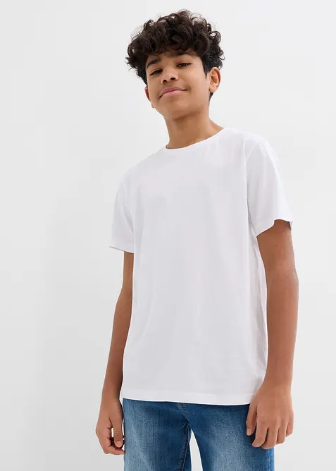T-Shirt (5er Pack) aus reiner Baumwolle in blau von vorne (im Anschnitt) - bonprix