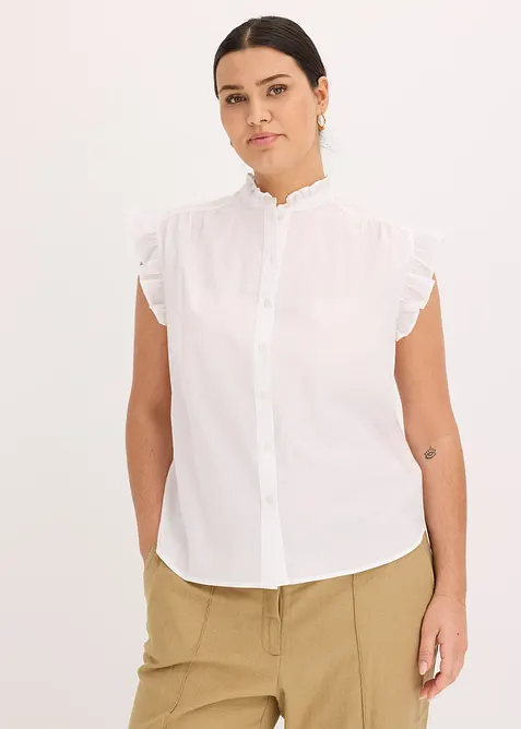 Bluse aus reiner Baumwolle in weiß von vorne (im Anschnitt) - bonprix