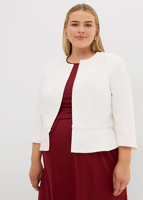 Kurzer Umstandsblazer aus Satin in weiß von vorne (im Anschnitt) - bonprix