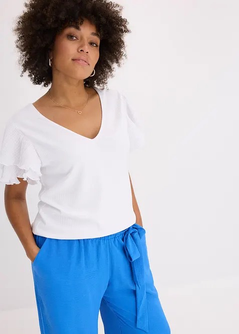 Shirt mit Volants in weiß von vorne (im Anschnitt) - bonprix