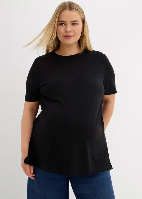2-in-1 Umstandsshirt aus Bio-Baumwolle mit Seitenschlitzen in schwarz von vorne (im Anschnitt) - bonprix