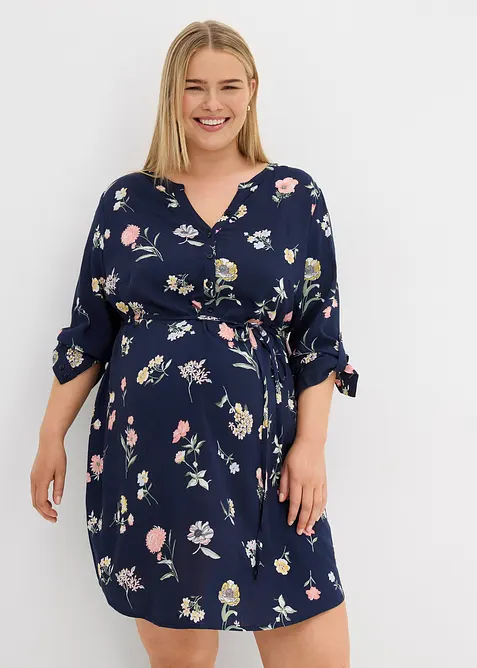 2-in-1 Umstands-und Still-Blusenkleid aus Viskose in blau von vorne (Totalaufnahme) - bonprix