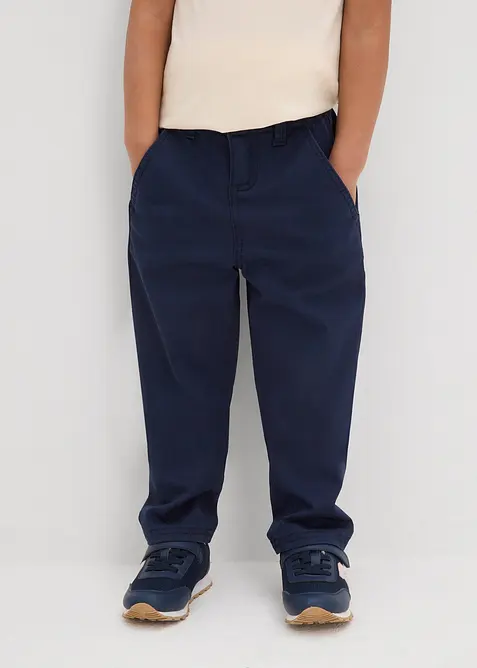 Slim Fit Chinohose mit verstellbarem Bund, Straight in blau von vorne - bonprix