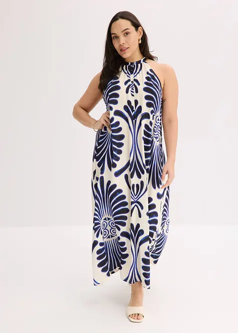 Weites Maxikleid aus fließender Viskose in blau von vorne (Totalaufnahme) - bonprix