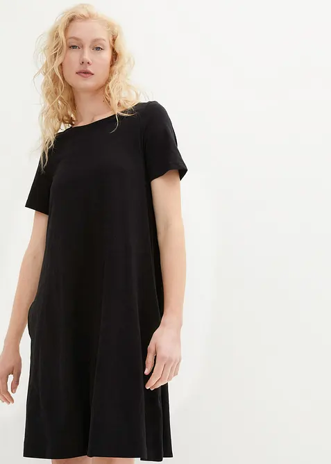 Baumwoll-Shirtkleid aus Flammgarn in schwarz von vorne (Totalaufnahme) - bonprix