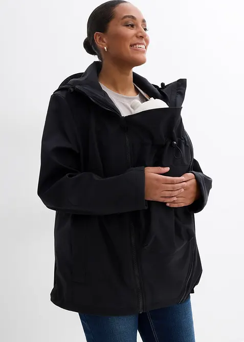 6-in-1 Umstands-Tragejacke mit herausnehmbarer Fleecejacke in schwarz von vorne (im Anschnitt) - bonprix