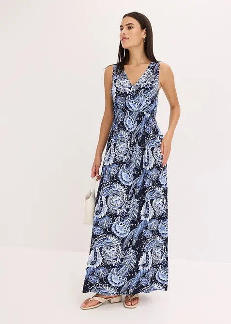 Maxikleid aus softem Viskose-Mix in blau im Look von vorne (Totalaufnahme) - bonprix