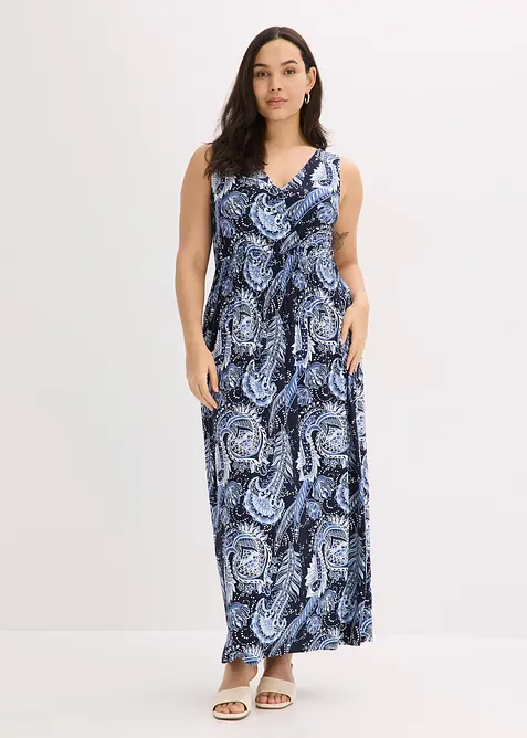 Maxikleid aus softem Viskose-Mix in blau von vorne (Totalaufnahme) - bonprix