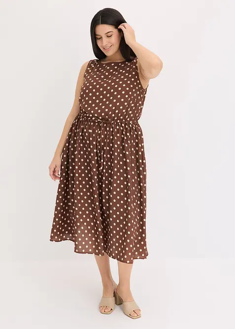 Midikleid mit Bindeband in braun von vorne (Totalaufnahme) - bonprix