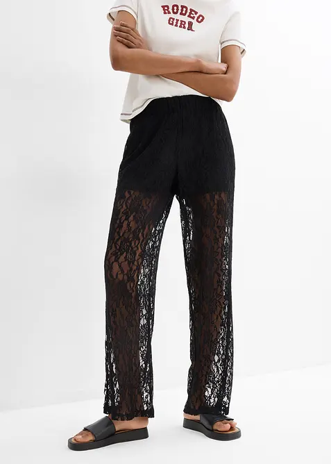 Schlupfhose mit Spitze in schwarz von vorne - bonprix