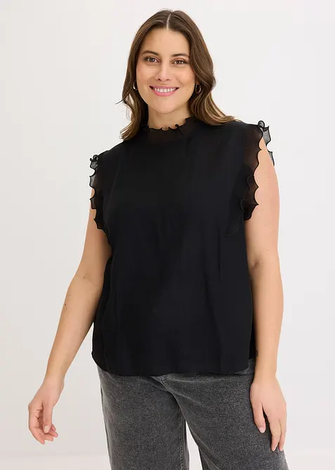 Bluse mit Volants in schwarz von vorne (im Anschnitt) - bonprix