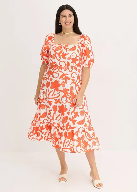 Midikleid aus reiner Bio-Baumwolle in orange von vorne (Totalaufnahme) - bonprix