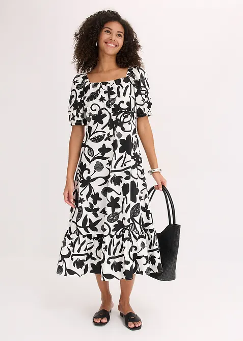 Midikleid aus reiner Bio-Baumwolle in schwarz im Look von vorne (Totalaufnahme) - bonprix