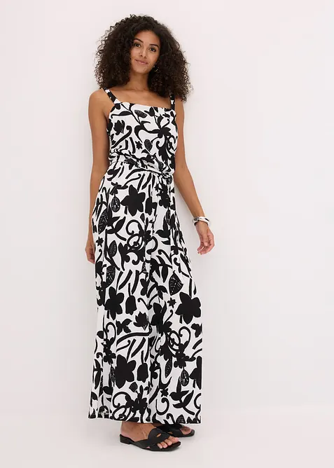 bedruckter Jumpsuit aus strukturiertem Jersey in weiß von vorne (Totalaufnahme) - bonprix