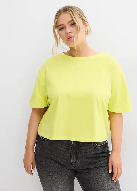 Oversize-Shirt aus reiner Bio-Baumwolle in gelb von vorne (im Anschnitt) - bonprix