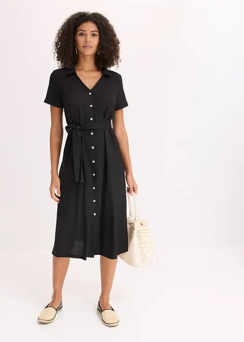 Jerseykleid aus luftigem Crêpe in schwarz im Look von vorne (Totalaufnahme) - bonprix