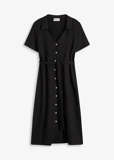 Jerseykleid aus luftigem Crêpe in schwarz von vorne - bonprix