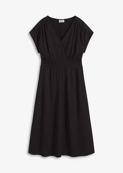 Jerseykleid aus luftigem Crêpe in schwarz von vorne - bonprix