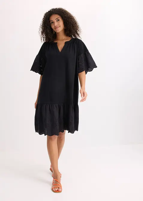 Tunika-Kleid aus reiner Bio-Baumwolle in schwarz im Look von vorne (Totalaufnahme) - bonprix