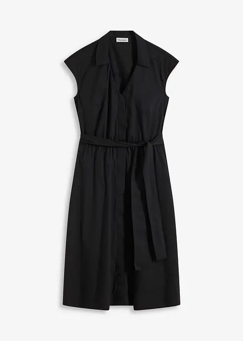 Blusenkleid mit Bindegürtel in schwarz von vorne - bonprix