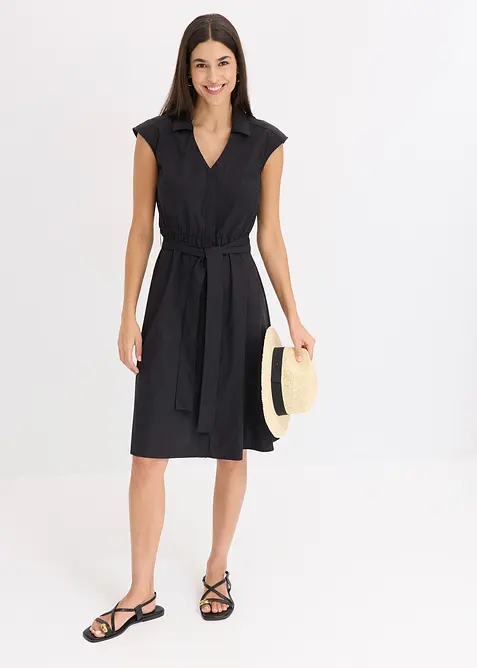 Blusenkleid mit Bindegürtel in schwarz im Look von vorne (Totalaufnahme) - bonprix