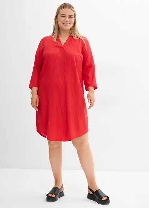 Tunika-Kleid aus Viskose-Mix mit Struktur Effekt in rot von vorne (Totalaufnahme) - bonprix