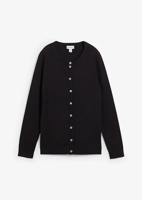 Strickjacke, Rundhals in schwarz von vorne - bonprix