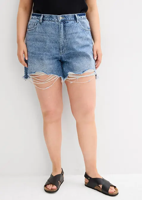 Jeans-Shorts High Waist, Low Stretch in blau von vorne - bonprix