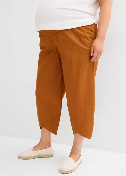 Umstandshose mit Bauchband aus Leinen-Mix in braun von vorne - bonprix