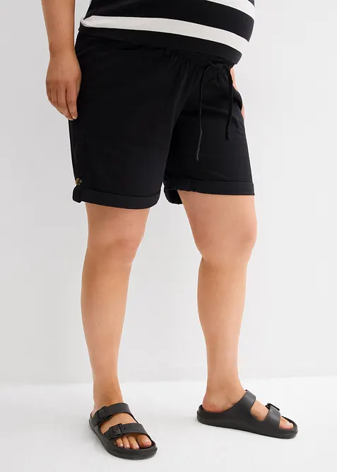 Krempelbare 2-in-1 Umstandsbermuda und Shorts in schwarz von vorne - bonprix